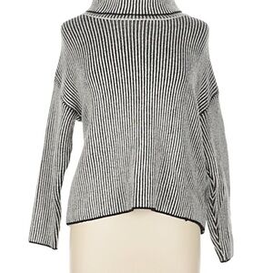Adika Black and White Striped Turtleneck Sweater